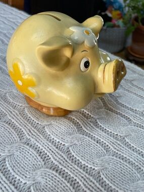 VTG Yellow Floral Ceramic Piggy Bank